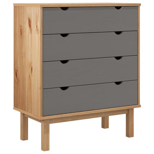 Sturdy Drawer Cabinet OTTA in Brown & Gray - Solid Pine Wood, Scandinavian Style - 30.1" x 15.6" x 35.4"