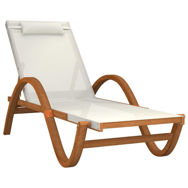 Sun Lounger with Pillow White Textilene and Solid Wood Poplar - Premium Outdoor Patio Furniture