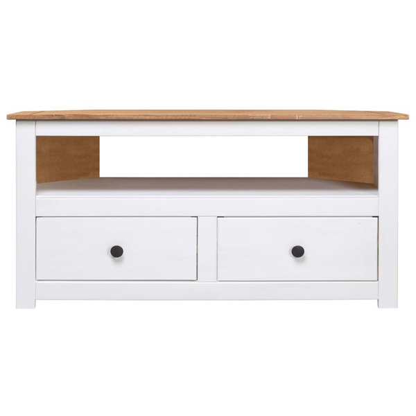 Corner TV Stand White 36.6"x19.3"x19.3" Solid Pine Panama Range