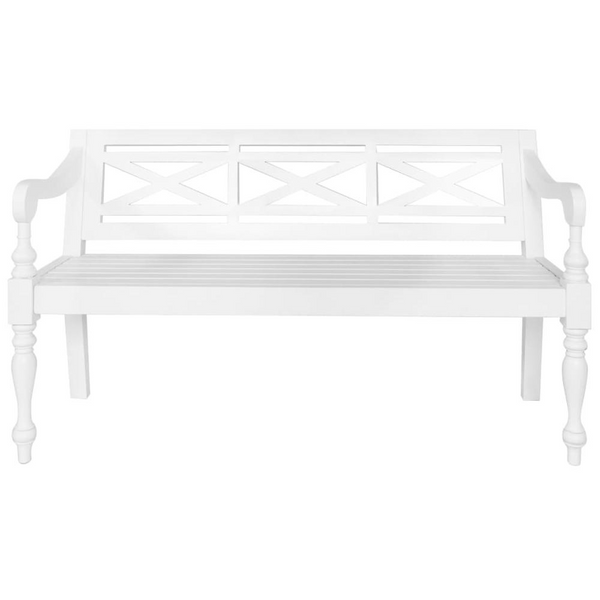 Batavia Bench 48.4" Solid Mahogany Wood White - Elegant and Durable Seating for Home Decor