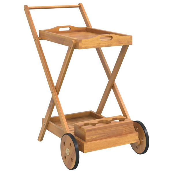 Elegant Tea Trolley 21.3"x34.3"x35.4" - Solid Acacia Wood with Smooth Castors