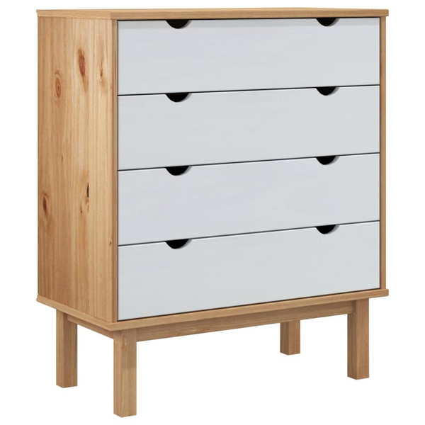 Elegant Drawer Cabinet OTTA Brown & White | 30.1" x 15.6" x 35.4" | Solid Pine Wood