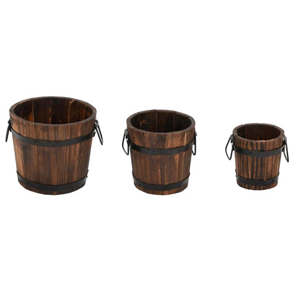 3 Piece Wooden Bucket Planter Set Solid Wood Fir - Beautiful and Functional Garden Pots