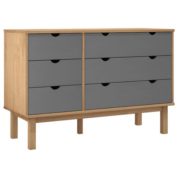 Drawer Cabinet OTTA Brown & Gray 43.7"x16.9"x28.9" Solid Wood Pine - Scandinavian Style, Ample Storage Space