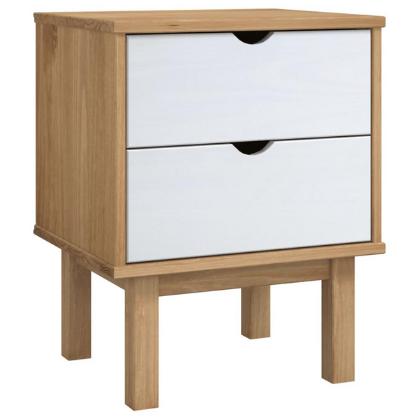 Bedside Cabinet OTTA Brown & White 17.7"x15.4"x22.4" - Solid Pine Wood Nightstand with Scandinavian Charm