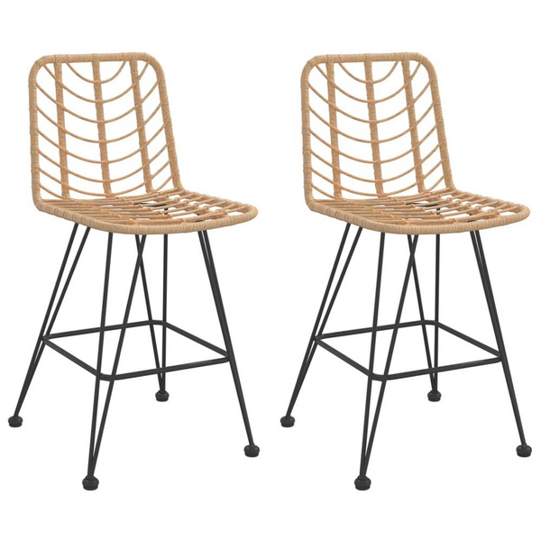 Bar Stools 2 pcs  - PE Rattan and Steel for Garden, Balcony, and Patio