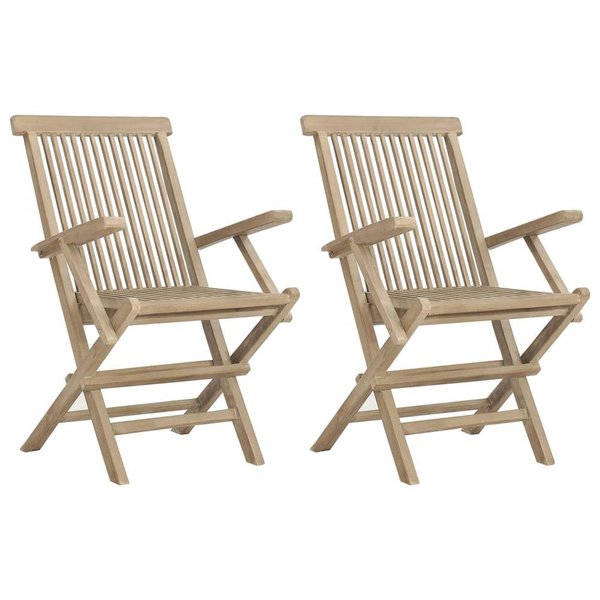 Folding Patio Chairs 2 pcs Gray | Solid Wood Teak | Outdoor Seating