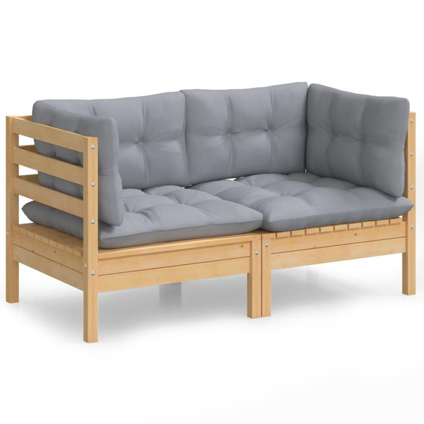 Stylish 2-Seater Patio Sofa with Gray Cushions | Solid Pinewood Construction