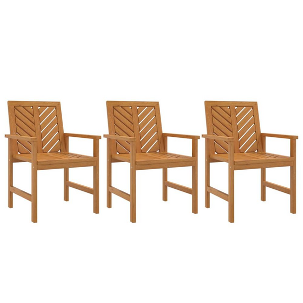 Patio Dining Chairs 3 pcs - Solid Wood Acacia with Chevron Backrest