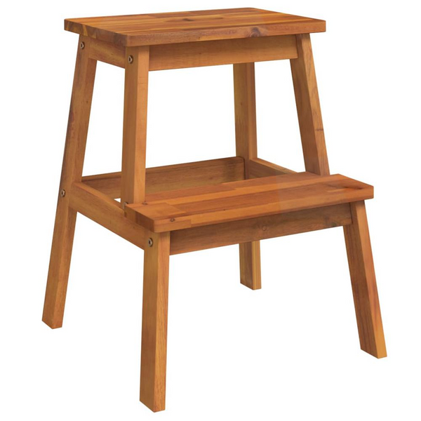 Solid Wood Acacia 2 Step Stool - Durable, Versatile & Rustic