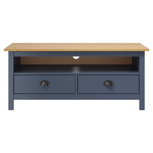 Rustic Solid Pine Wood TV Stand in Hill Gray - 43.3"x15.7"x18.5"