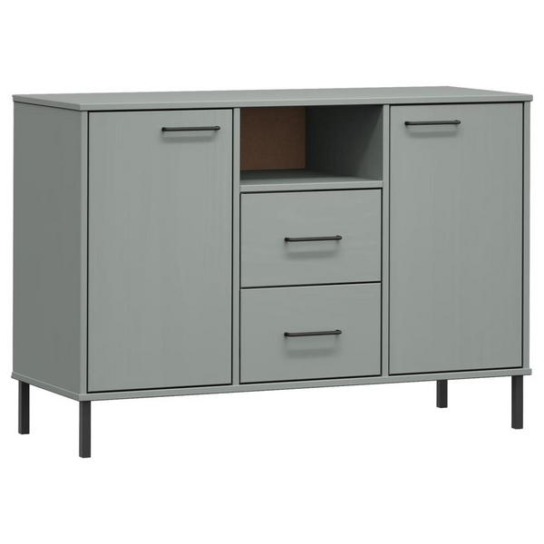 Sideboard with Metal Legs Gray 44.5"x15.7"x30.3" Solid Wood OSLO