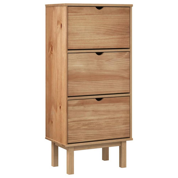 Shoe Cabinet OTTA with 3 Drawers | Brown Solid Wood Pine Shoe Storage