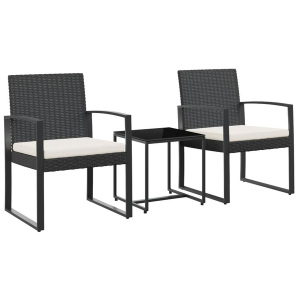 3 Piece Patio Dining Set with Cushions Black PP Rattan - Outdoor Furniture Set