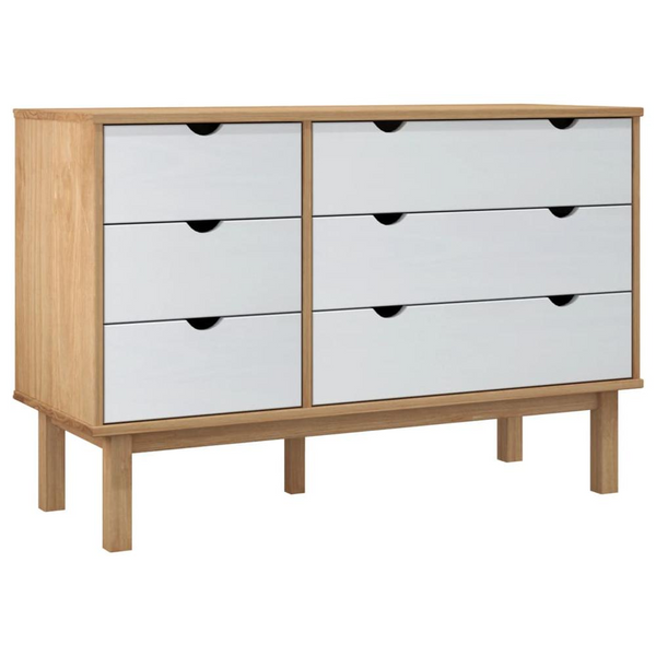 Drawer Cabinet OTTA Brown & White 43.7"x16.9"x28.9" Solid Wood Pine - Scandinavian Style Storage Solution