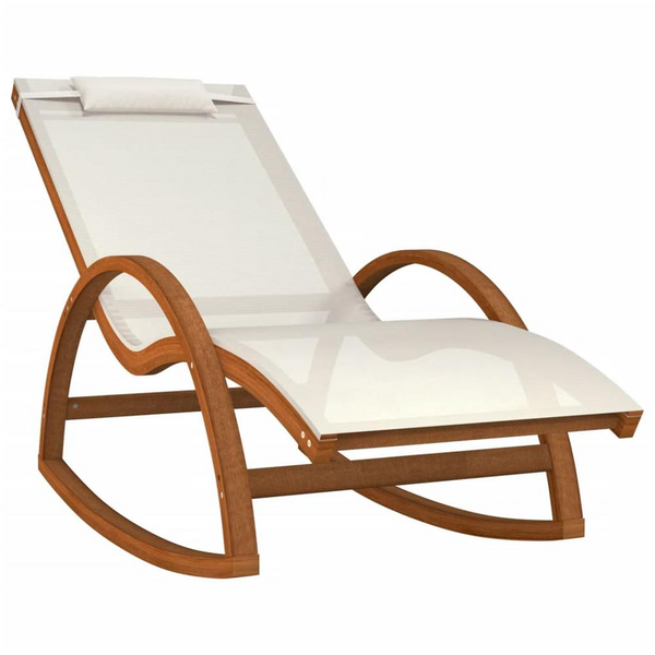 Rocking Chair White Textilene and Solid Wood Poplar - Comfortable Outdoor Seating