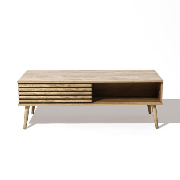 Mid-Century Modern Rectangular Coffee Table with Storage and Solid Wood Legs - Stylish Storage Solution