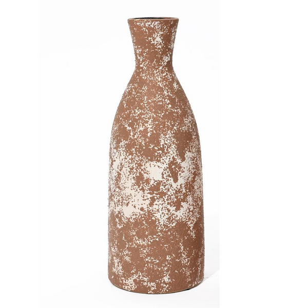 Rustic Brown 15.9-Inch Tall Round Stoneware Vase - Handcrafted Earthenware with Weathered Texture