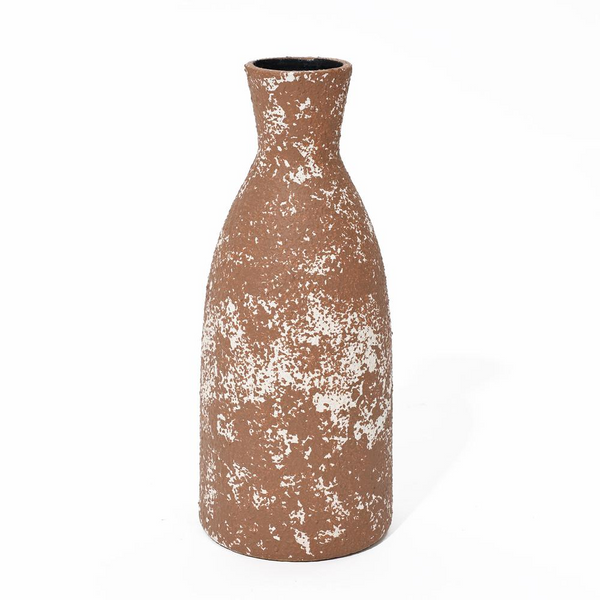 Rustic Brown 12.2-Inch Tall Round Stoneware Vase