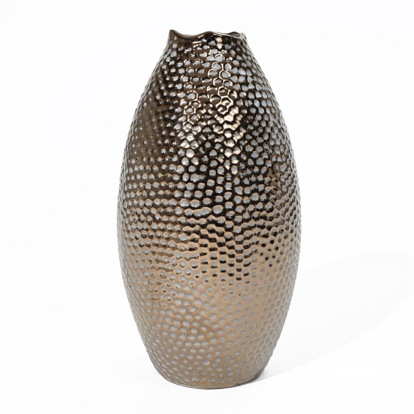 Antique Gold Dimpled Terracotta Vase - 13.8-Inch Handcrafted Stoneware for Elegant Home Decor