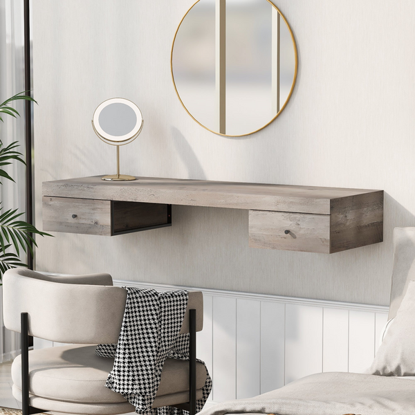 47.2" Wall-mounted Vanity Desk with Drawers | Floating Vanity Shelf | Gray Home Office Desk