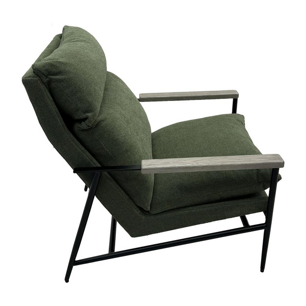 Green Monte Mid-Century Modern Accent Chair with Solid Wood Frame and Oak Armrests