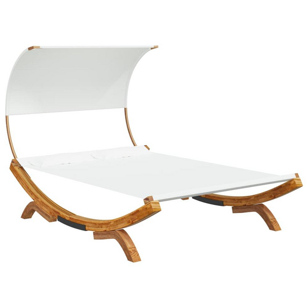 Patio Lounge Bed with Canopy - Solid Bent Wood Frame - Cream Color