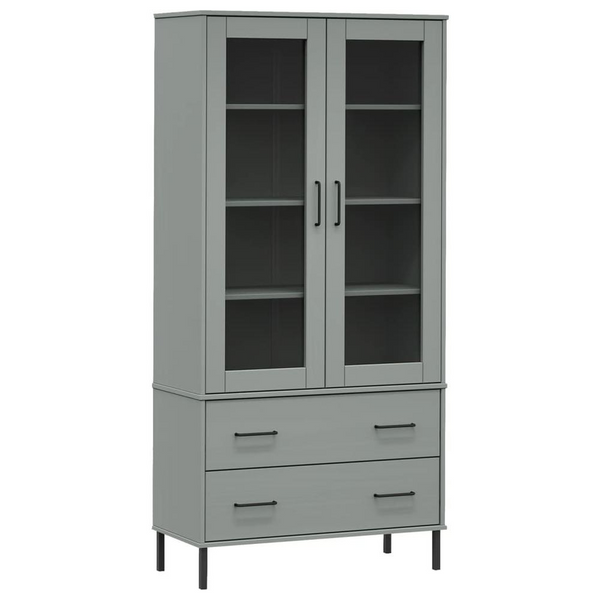 Bookcase with Metal Legs - Gray 33.5"x13.8"x67.9" - Solid Wood OSLO