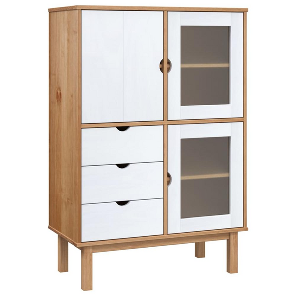 Highboard OTTA Brown and White 33.5"x16.9"x49.2" Solid Wood Pine | Storage Cabinet