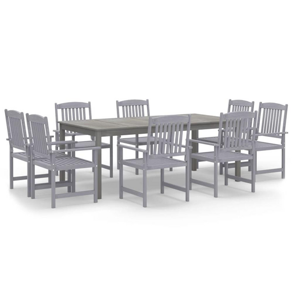 9 Piece Patio Dining Set - Solid Acacia Wood in Elegant Gray Finish