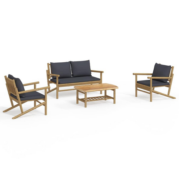 4 Piece Patio Lounge Set with Dark Gray Cushions Bamboo - Rustic Outdoor Furniture