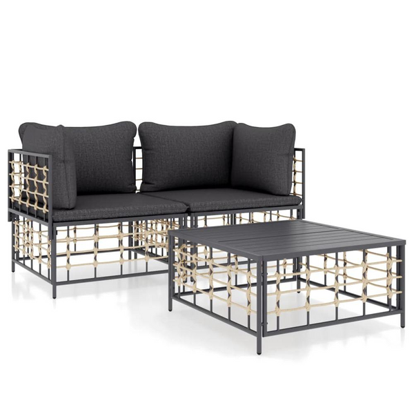 3 Piece Patio Lounge Set with Cushions Anthracite Poly Rattan - Enjoy Cozy Outdoor Moments!