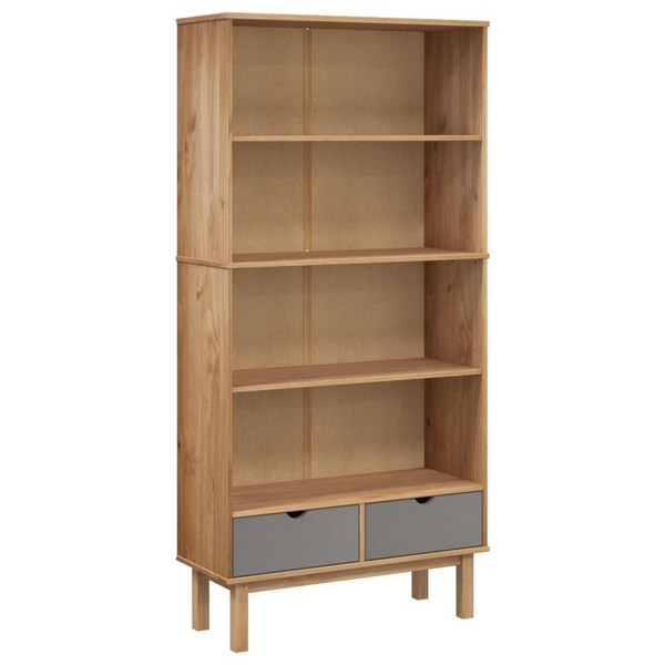 Bookcase OTTA with 2 Drawers Brown and Gray Solid Wood Pine