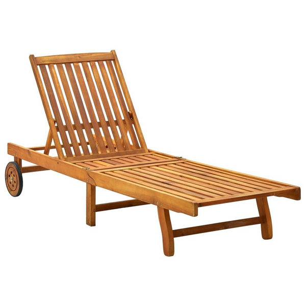 Patio Sun Lounger with Cushion - Solid Acacia Wood Outdoor Recliner