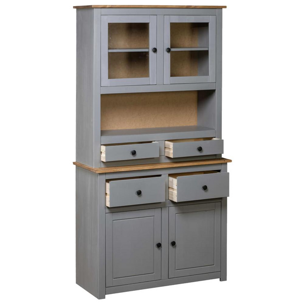 Rustic Highboard Gray 36.6"x15.9"x70.9" - Solid Pine Wood Panama Range