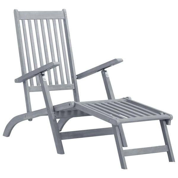 Patio Deck Chair with Footrest and Cushion - Solid Wood Acacia