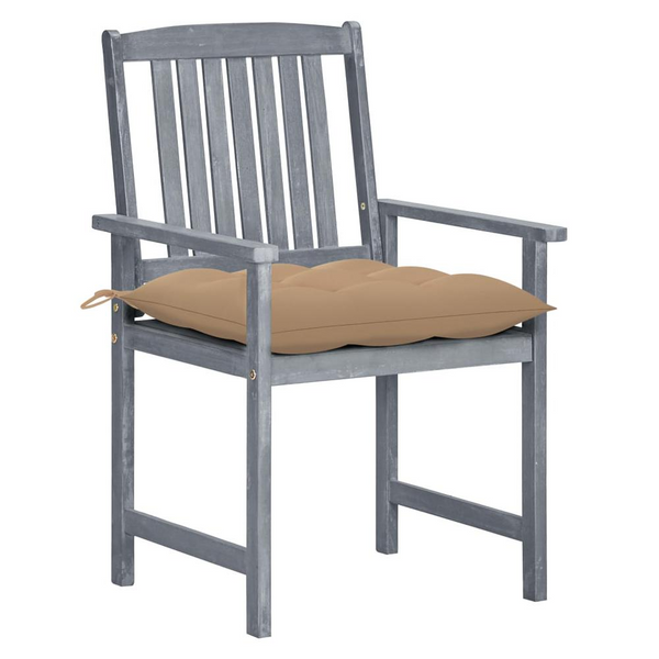 Patio Chairs with Cushions | Set of 8 | Solid Acacia Wood | Gray