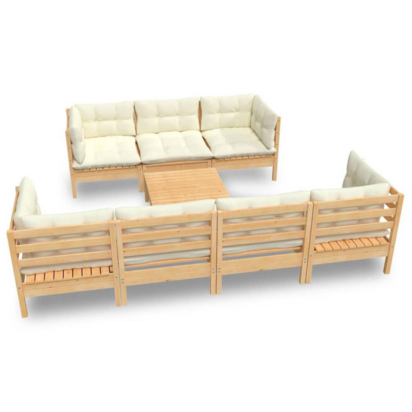 8 Piece Pinewood Patio Lounge Set with Cream Cushions - Stylish & Durable Outdoor Furniture