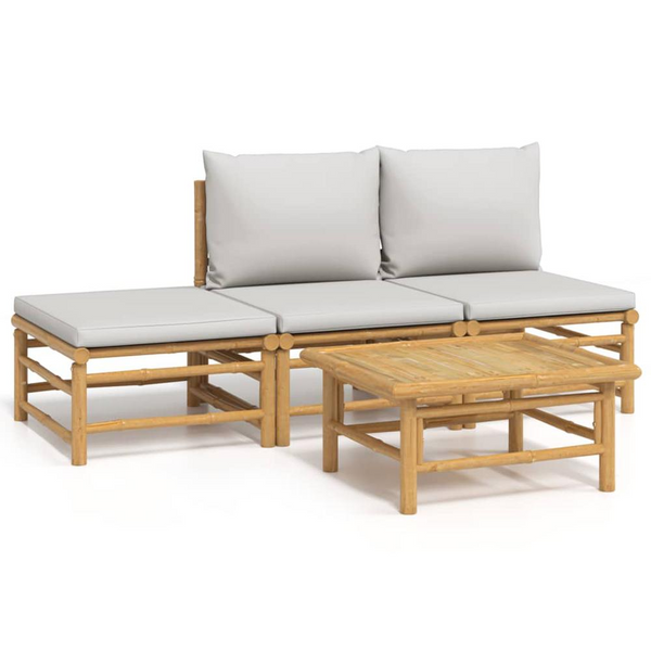 4 Piece Patio Lounge Set with Light Gray Cushions Bamboo - Outdoor Furniture