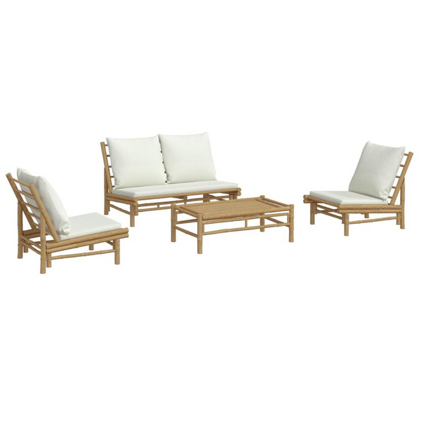 4 Piece Patio Lounge Set with Cream White Cushions Bamboo - Outdoor Furniture