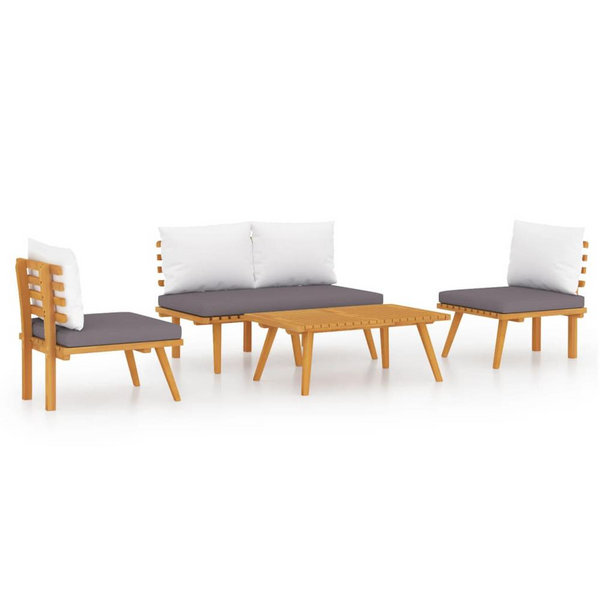 4 Piece Patio Lounge Set with Cushions | Solid Acacia Wood