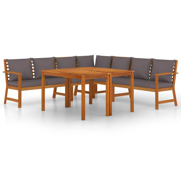 Elegant 7 Piece Patio Dining Set with Cushions - Solid Wood Acacia Outdoor Furniture