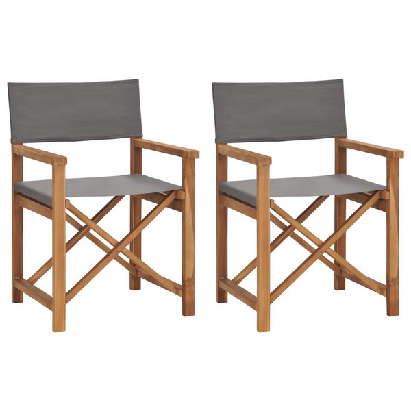 Director's Chairs 2 pcs Solid Teak Wood Gray - Premium Outdoor Furniture