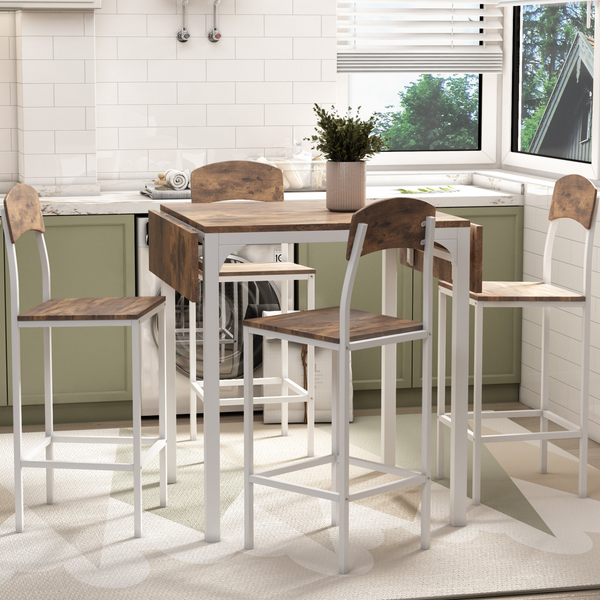 Farmhouse 5-piece Counter Height Dining Table Set with Chairs, White Frame+ Rustic Brown Tabletop