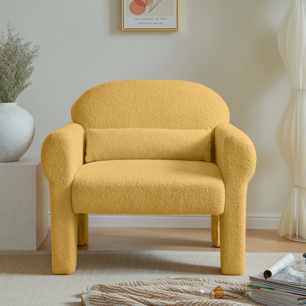 Modern Boucle Accent Chair with Lumbar Pillow for Living Room - Comfortable & Stylish