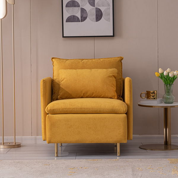 Modern Fabric Accent Armchair - Yellow Cotton Linen-30.7''