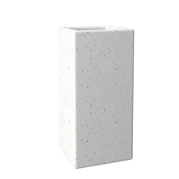 Terra Series Poly Stone Planter in Dotted White 7.9" x 7.9" 19.7" High - Stylish Indoor & Outdoor Plant Display