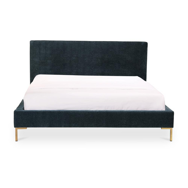 Astrid King Bed - Luxurious Midnight Blue Velveteen with Golden Accents