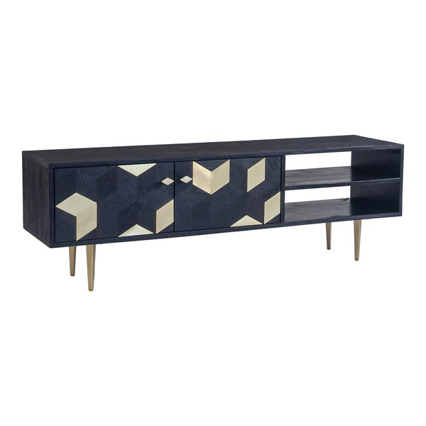 Sapporo Media Cabinet Black - Art Deco Inspired TV Stand with Ample Storage