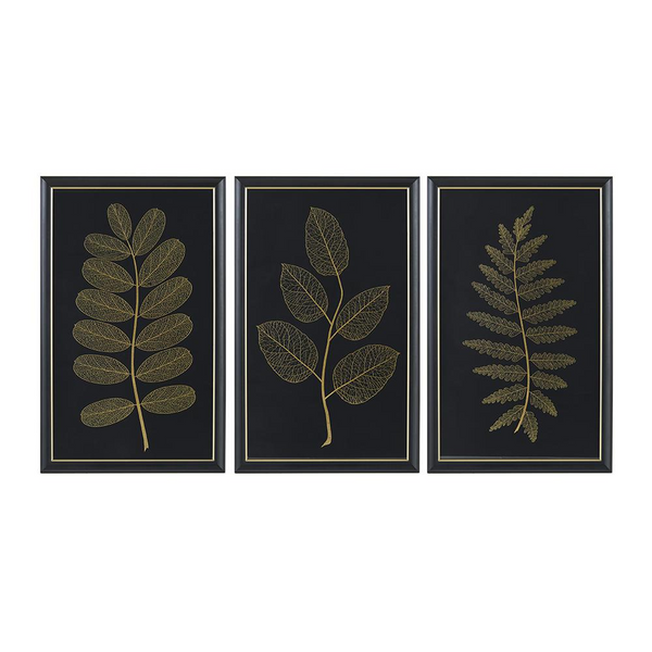 Elegant Gold Metallic Leaf Panel 3-Piece Framed Wall Decor Set